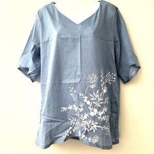 MISSLOOK FLORAL V NECK TOP L